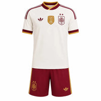 T-shirt et short Enfant Espagne Away 26/27 avec deux étoiles et l'écusson de champion du monde